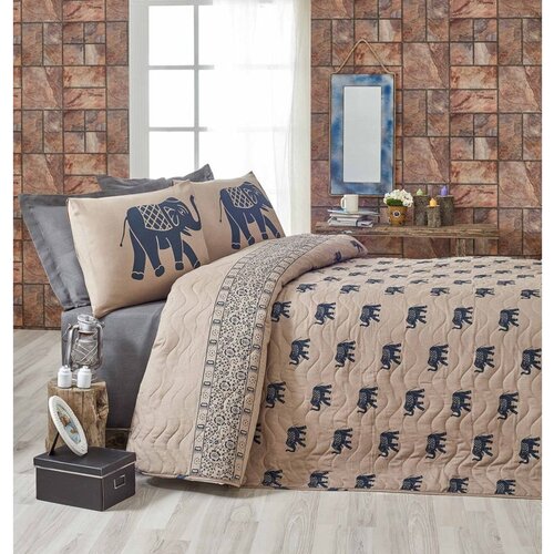  fil - blue bluelight brown king quilted bedspread set (fr) Cene