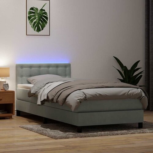 Box Spring krevet s madracem i LED svijetlo sivi 80x210 cm bar&amp;scaron;un Slike