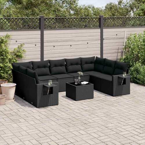  10-dijelni set vrtnih sofa s jastucima crni od poliratana Cijene