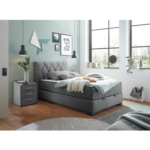 MID.YOU POSTELJA Z VZMETNICO 120 cm x 200 cm , tekstil, leseni material antracit Slike