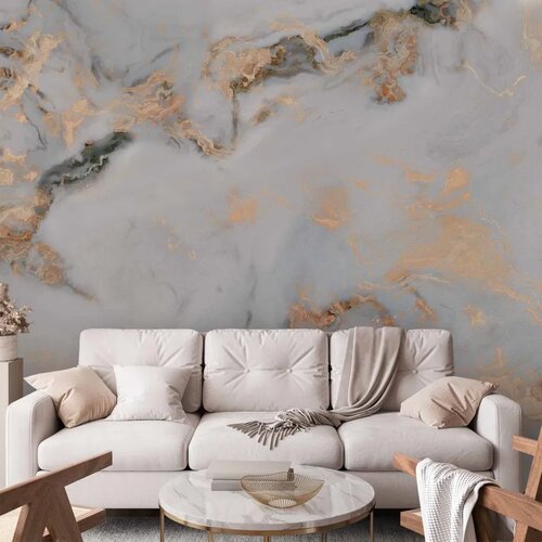  Foto tapeta - White Stone - Elegant Marble With Golden Highlights 245x175 Samoljepljiva Cijene