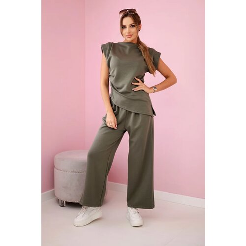 Kesi Włoski Set asymmetrical blouse + pants khaki Slike