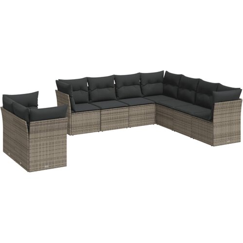  9-dijelni set vrtnih sofa od poliratana s jastucima sivi Slike