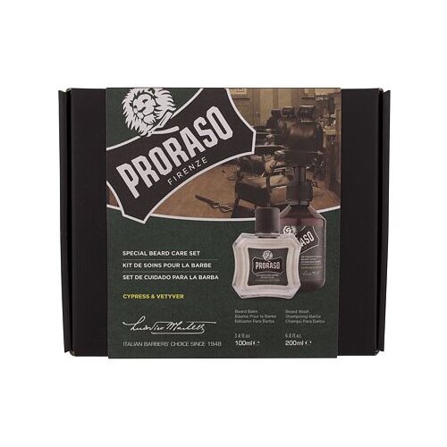 Proraso cypress & vetyver special beard care set darilni set šampon za brado cypress & vetyver 200 ml + balzam za brado cypress & vetyver 100 ml za moške Cene