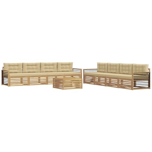 vidaXL Zunanja garnitura za sedenje 9 pcs Bela in bež Poliester, (5000280013) Cene