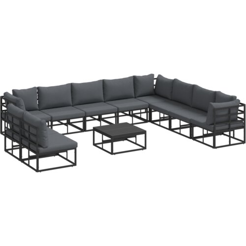VidaXL Vrtna sedežna garnitura 11 pcs Črna 70 x 70 x 32 cm Aluminij Slike