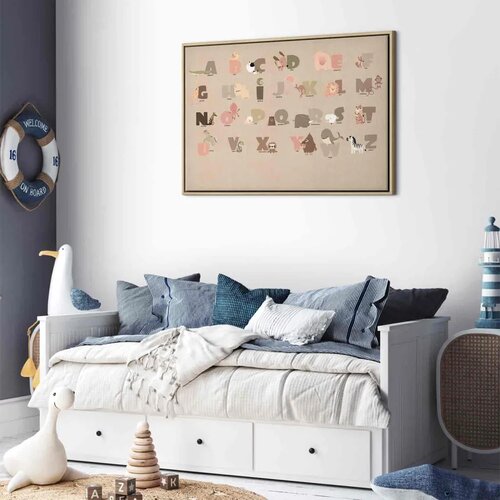  Slika - Alphabet at the Zoo - Joyful Animals and Their Names on a Beige Background 120x80 U prirodnom drvenom okviru Slike