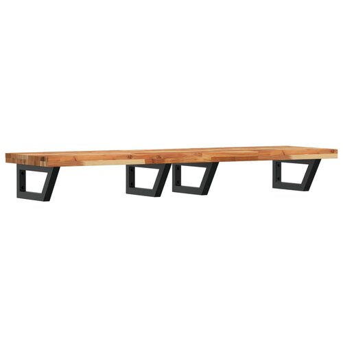  Zidna polica za umivaonik od čelika i masivnog bagremovog drva Smeđa 160 x 40 x 4 cm Slike