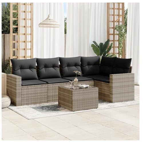 vidaXL 6-dijelni set vrtnih sofa od poliratana s jastucima svjetlosivi Cijene