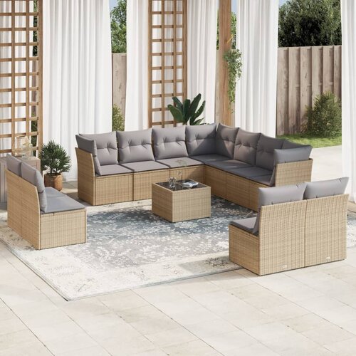 vidaXL 12-dijelni set vrtnih sofa od poliratana s jastucima bež Cijene