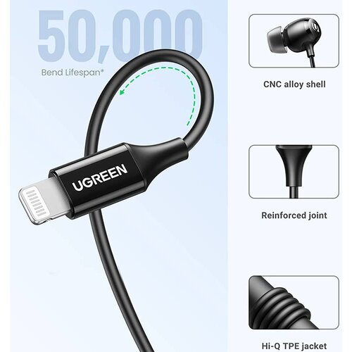 Ugreen Stereo slu&amp;scaron;alke (30631) &amp;ndash; In-Ear z MFI Lightning priključkom &amp;ndash; črne Slike