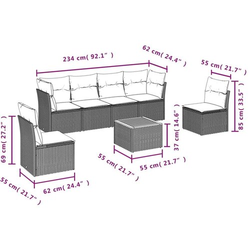  7-dijelni set vrtnih sofa od poliratana s jastucima crni Slike