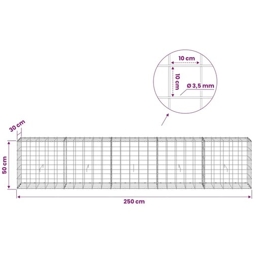  Gabion s žicom debljine 3 5 mm i mrežom 10x10 cm 250x30x50 cm - 30 cm 50 cm 250 cm Slike