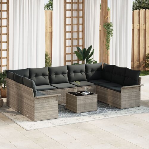 VidaXL 10 dijelna vrtna sofa set s jastučićima sivi poli ratan Slike