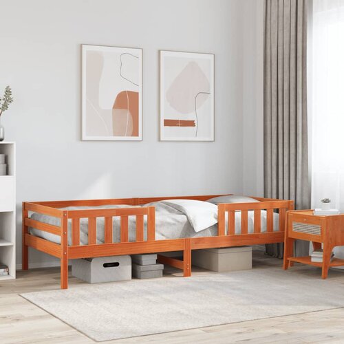  The Living Store Posteljni okvir brez vzmetnice vo&amp;scaron;čeno rjav 100x200 cm borovina - Posteljni Okvir, (21495712) Slike
