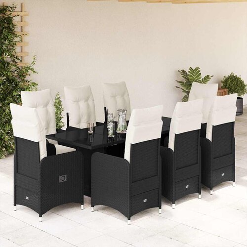  9-dijelni vrtni bistro set od poliratana s jastucima crni Crna 190 x 80 x 75 cm Cijene