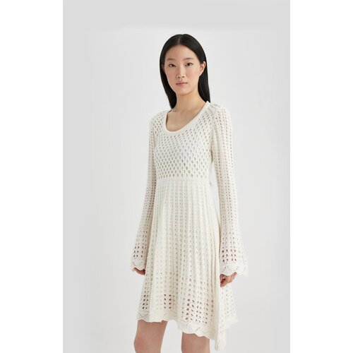 Defacto A-Line U-Neck Knitted Long Sleeve Mini Dress Slike