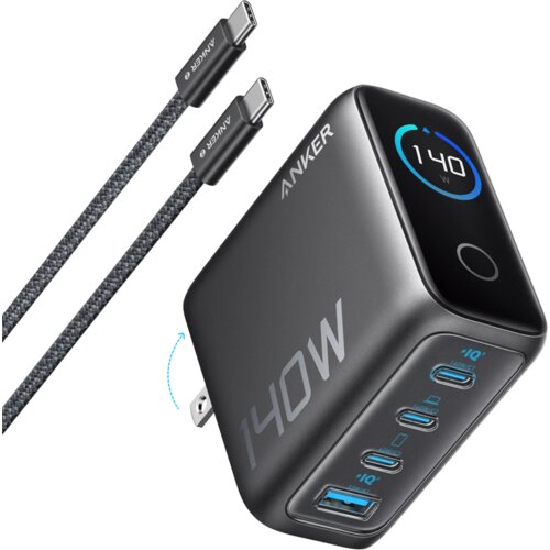 Anker Charger (140W, 4-Port, PD 3.1) with USB-C Cable Gray Slike