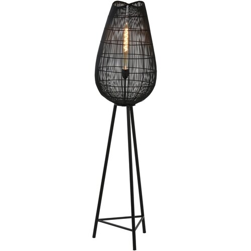 Light & Living Mat črna stoječa svetilka s kovinskim senčilom (višina 145 cm) Yumi – Cene