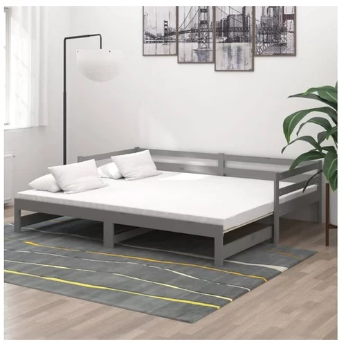  Izvlečna dnevna postelja 2x(90x200) cm siva trdna borovina