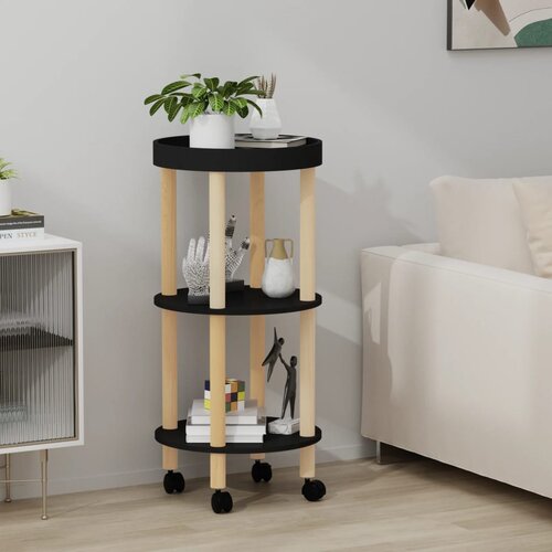 Kolica na 3 razine crni 38 x 38 x 82 cm od drva i borovine Slike