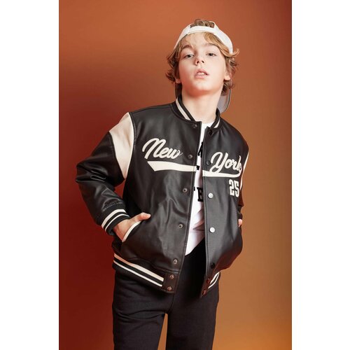 Defacto Boy Bomber Collar Water Repellent Faux Leather Jacket Slike