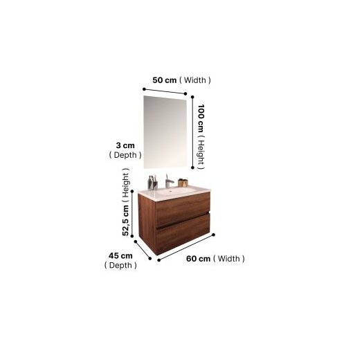 Hanah home Set kupaonskih ormarića s umivaonikom i ogledalom, 2 komada, krem Slike