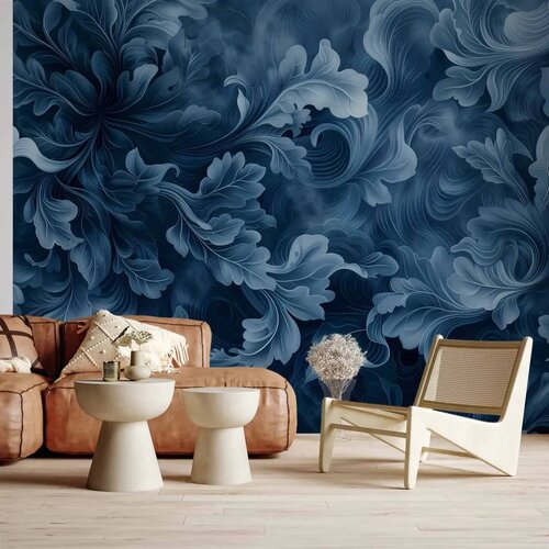  Foto tapeta - Abstract Ornaments: Dark Blue Victorian Leaves 490x350 Samoljepljiva Cene