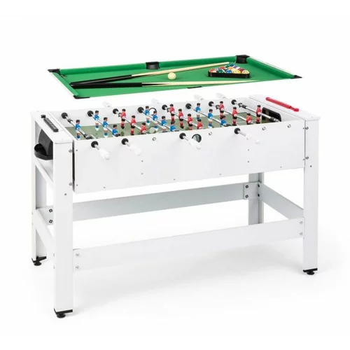 Klarfit Spin 2 v 1, igralna miza, biljard, namizni nogomet, vrtljiv za 180 °, dodatki za igranje, bela barva