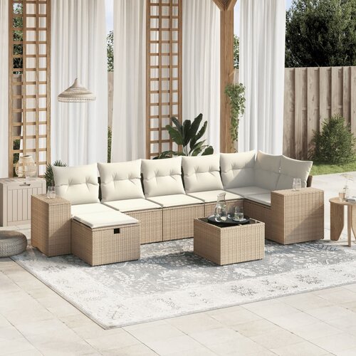 vidaXL 8-dijelni set vrtnih sofa od poliratana s jastucima bež Cijene