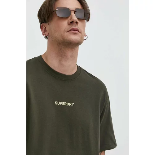 Superdry Pamučna majica za muškarce, boja: zelena, s aplikacijom