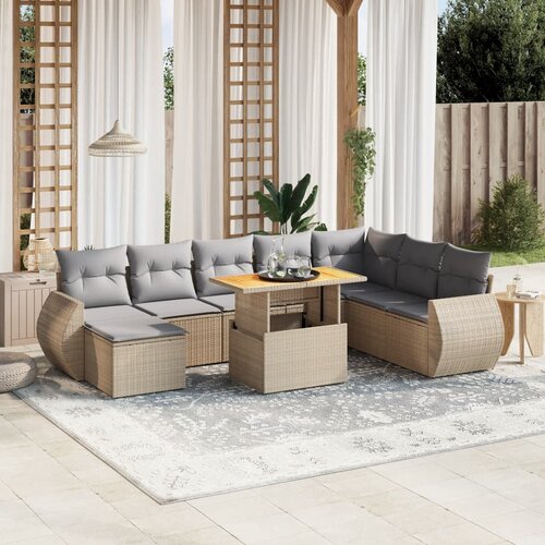 vidaXL 9-dijelni set vrtnih sofa s jastucima bež od poliratana Cijene