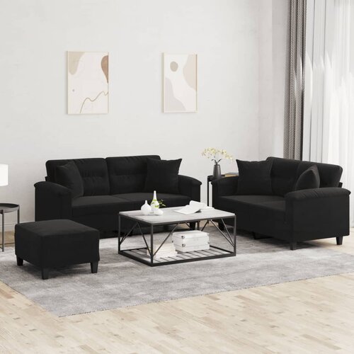  3-dijelni set sofa s jastucima crni od mikrovlakana Cijene