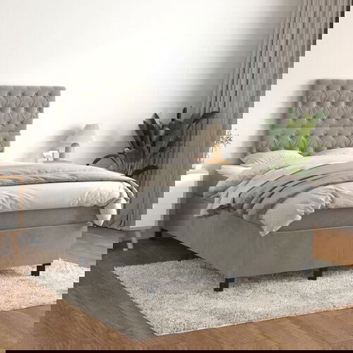 The Living Store Box spring postelja z vzmetnico svetlo siva 120x200 cm žamet - Box Spring Postelja, (21490594) Cene