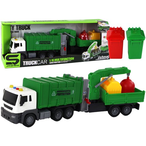 Lean Toys Smetarski tovornjak z žerjavom, tornim pogonom, zelen 1:16 Cene