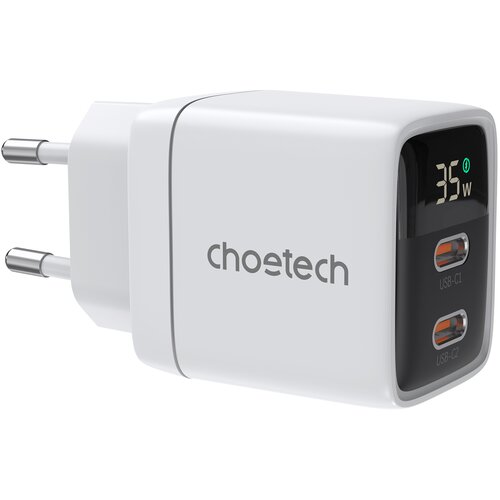 Choetech Majhen, zmogljiv omrežni polnilnik GaN 2x USB-C PD 35 W z belim zaslonom, (21580925) Cene