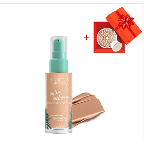 Physicians Formula butter belive it tečni puder sa korektorom, light to medium, 30 ml + mineral glow pearls bronzer, translucent Cene