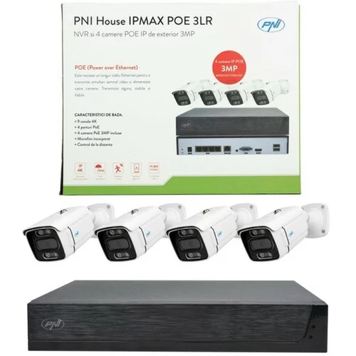 PNI IPMAX POE 3LR, video nadzor, NVR s 4 priključki POE, ONVIF in 4 kamere z IP 3MP