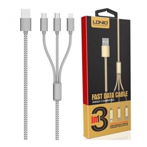 Ldnio usb kabal  LC85 3in1 za iphone lightning/2xmicro 1.2m srebrni Cene