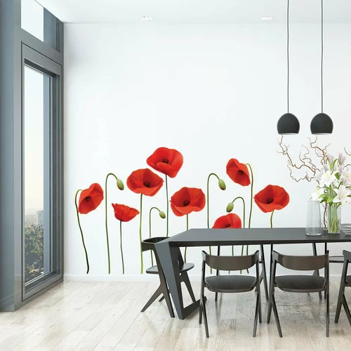 Ambiance Komplet stenskih nalepk Vermeil Poppies, 60 x 70 cm
