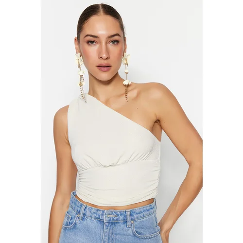 Trendyol Crop Top - Ecru - Plain