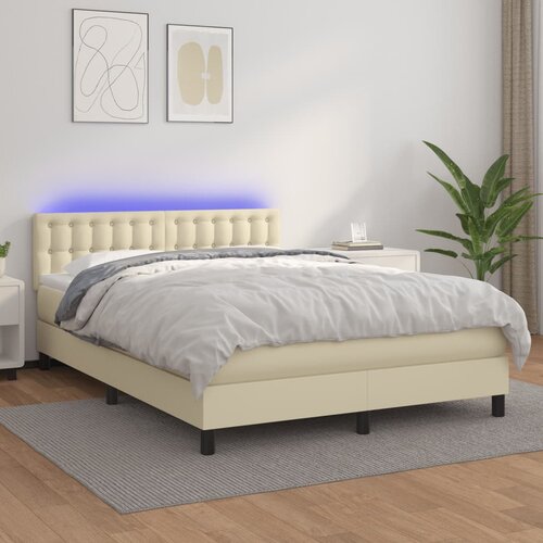  box spring s madracem LED krem 140x200cm od umjetne kože Cijene
