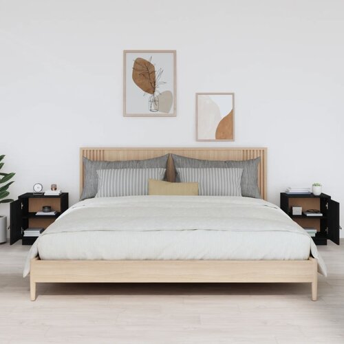  Noćni ormarići 2 kom crna 40 x 34 x 45 cm od masivne borovine Slike