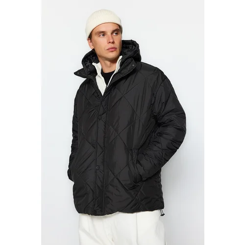 Trendyol Black Men's Oversize Fit Hooded Water and Wind Resistant Lightweight Quilted Coat