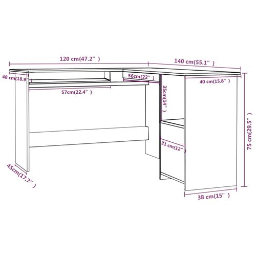  Kutni radni stol visoki sjaj crni 120 x 140 x 75 cm od iverice Slike