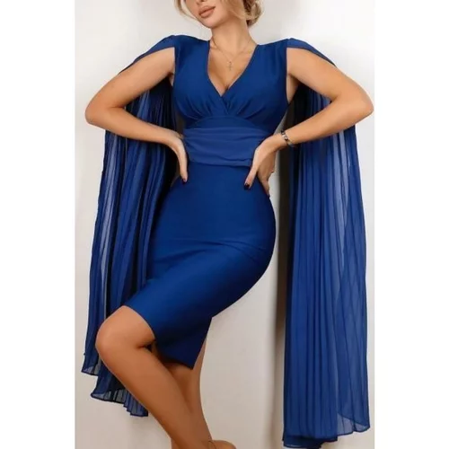 Fenzy elegantna mini obleka oprijetega kroja s plisiranimi rokavi marseila, modra