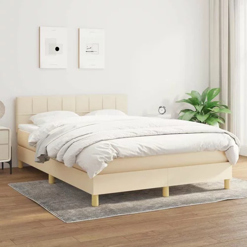  Box spring postelja z vzmetnico krem 140x200 cm blago, (20894372)