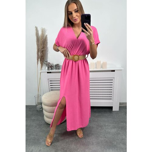 Kesi Long dress with a decorative belt of light pink color Slike