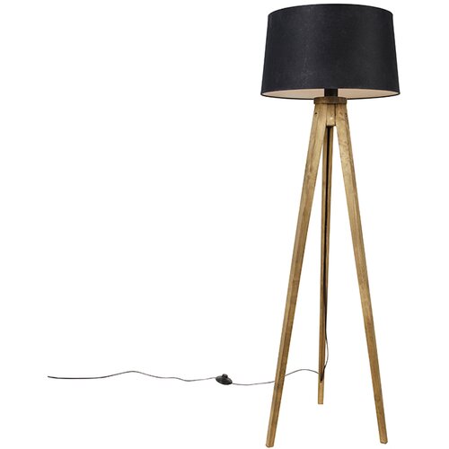 QAZQA Podeželski trinožni starinski les s črnim platnenim odtenkom 45 cm - Tripod Classic Slike