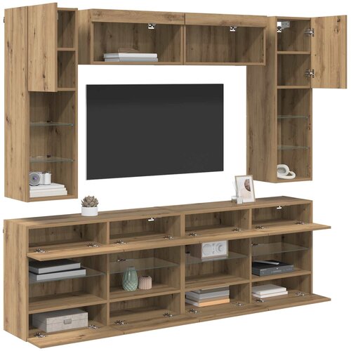 VidaXL Set zidnog ormarića za TV s LED svjetlima 6 pcs Zanatski Hrast Slike